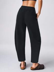 GLOWMODE Cotton-Blend Fleece Loose Fit Banana Silhouette Pocket Joggers Pants Fall Winter - Black - View 6