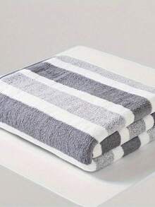 SHEIN 1 Buah Handuk Serat Super Bermotif Garis-garis, Handuk Mandi, Handuk Persegi Panjang, Handuk Pantai, Dekorasi Kamar Mandi Rumah, Perlengkapan Kembali ke Sekolah, Salon Kecantikan, Kamar Mandi Rumah - Grey - View 9