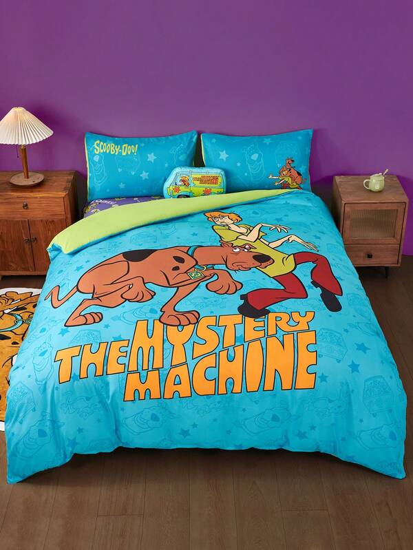 SCOOBY-DOO X SHEIN 3pc Cute And Simple Daily Bedding Set,Suitable For Single Bed/Double Bed/Queen Bed/King Bed, Dormitory/Home