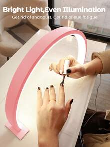 Teckwe Small Half-Moon Countertop LED Manicure Lamp With Push Button Switch For Personal Use On Manicure, Vanity, Crafts, Study Table, Nightstand, Graduation Birthday Holiday, Pink - Pink - View 2