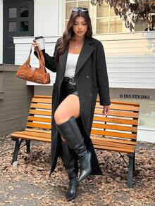 SHEIN EZwear Plus Size Loose Long Coat, Autumn/Winter Plus Size Winter Coat Plus Size Long Coat Long Black Coat Plus Size Outerwear Long Coats For Women