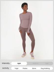 GLOWMODE FeatherFit™ Waist Slimming Curved Long Sleeve Top Low Impact Yoga Pilates Daily Summer Gym - Elderberry - View 7