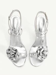 CUCCOO CHICEST 银色金属玫瑰装饰带踝带凉鞋，优雅时尚，适合正式场合，圆头高跟鞋 - 銀色 - 查看 8
