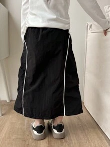Genkimix Kids 年轻女孩斜口袋装饰休闲迷你裙 - 黑色 - 查看 4