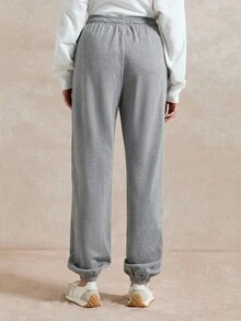 Briarwyn Women's Casual Solid Color Knit Sweatpants, Minimalist Printed Daily Wear,Women's Autumn Winter Pants - Dark Grey - View 3