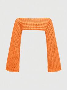 ROMWE Grunge Punk Áo len đan móc khoét lỗ cỡ lớn cỡ lớn - trái cam - Xem 2