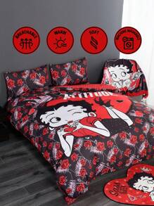 Betty Boop x SHEIN 3件套双面字母和数字图案被套，适用于单人床/双人床/大号床/特大号床，宿舍/家居，礼品之选，派对，节日，情人节
