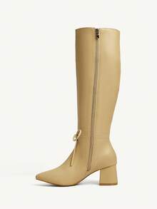 CUCCOO CHICEST Damskie botki do kostki ze szpiczastym noskiem i grubym obcasem, z kokardką, eleganckie i urocze, odpowiednie na dojazdy do pracy, randki, Święto Dziękczynienia, Boże Narodzenie, Halloween, uniwersalne, ze sztucznej skóry, w kolorze rudym - Morela - Zobacz 10