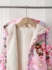Sparklyn Tween 女童可爱休闲连帽开衫，保暖内衬厚印花夹克 - 彩色 - 查看 3