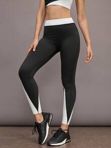 Activina Leggings de cintura alta de contraste de color para fitness y yoga para mujer - Blanco y Negro - Ver 3