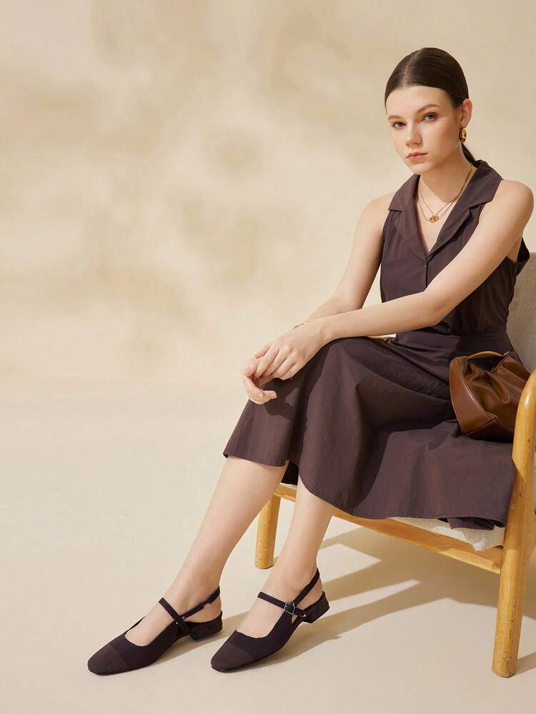 CUCCOO BASICS Women's Coffee Color Mary Jane Strap Low Heel Comfortable Square Toe Flats For Christmas Spring Shoes