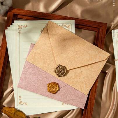 10 件/包高档商业信封、豪华婚礼请柬、名片、精美文具、礼品卡、VIP 邀请函，包括信头、信封和蜡封，圣诞节