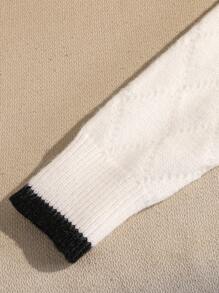 Niña preadolescente Estilo casual de escuela y transporte Suéter de punto de cuello polo de un solo botonadura con diseño argyle de color contrastante, otoño - Blanco - Ver 6