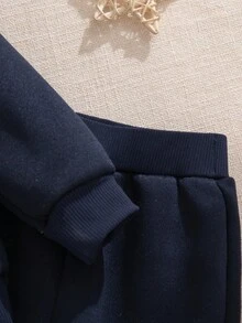SHEIN 2pcs Baby Boy Navy Blue Autumn Casual Outfit,Stand Collar Long Sleeve Letter Print Half Zip Sweatshirt And Pants Set,Tracksuit For Date Winter Fall - Navy Blue - View 6