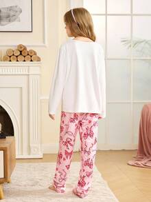 Cute INS Bow & Heart Pattern Girls Pajamas Girls Pajama Set Girls Sleepwear Set 2 Piece Pajama Set For Teen Girl Tween Girl Pajamas - Multicolor - View 2