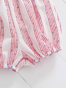 SHEIN Baby Girl Casual Comfortable Round Neck Sleeveless Ruffle Hem Bow Decor Back Vest & Shorts Set