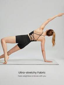 GLOWMODE Áo ngực thể thao FeatherFit™ & Bộ quần đùi 4,3'' Áo ngực đan chéo lưng với quần đùi đeo chéo dành cho người đi xe đạp Tác động thấp Yoga Chạy bộ hàng ngày Tập thể dục mùa hè - màu đen - Xem 6