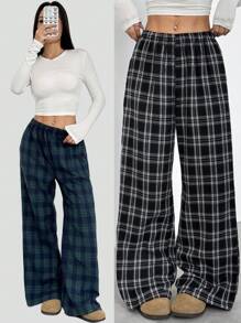 Sparklyn 2 件套青少年女孩休闲百搭格子宽松裤，适合学校、日常和街头穿着 - 彩色 - 查看 3
