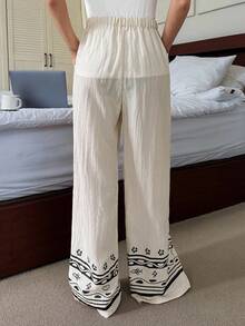 Pantalones de pijama de pierna recta con estampado, ropa de estar en casa, otoño - Blanco - Ver 2