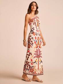 CAJUNI Women's Tropical Print Tie Shoulder Maxi Dress - Multicolor - View 3