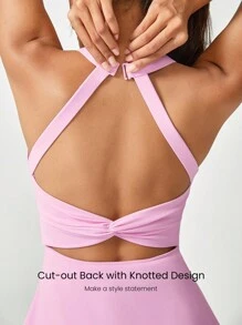 GLOWMODE FeatherFit™-Air 游戏套装 A 字形内置露肩短款打结口袋吊带连衣裙低冲击日常夏季 - 泡泡糖粉 - 查看 3