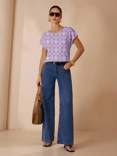 Shutterstock Glamance Women's Casual Simple Round Neck Blouse, Suitable For Summer