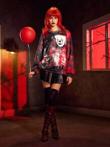 IT x SHEIN 恐怖电影图案圆领长袖套头衫 - 彩色 - 查看 6