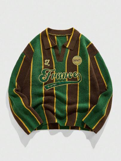 Prep Jersey de punto con cuello retro inspirado en el fútbol para hombre, otoño e invierno