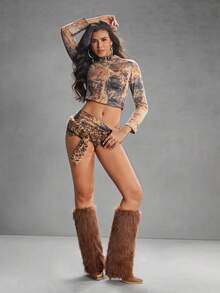 CUCCOO SZL 女士尖头高筒细高跟棕色毛茸茸腿靴，过膝长靴，时尚迷人性感火辣女士骑士靴，高筒靴 - 棕色 - 查看 11