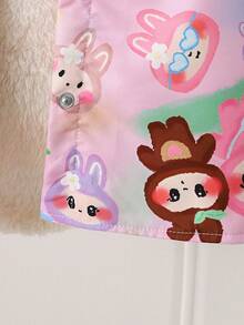 Sparklyn Tween 女童可爱休闲连帽开衫，保暖内衬厚印花夹克 - 彩色 - 查看 5