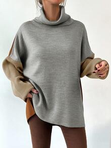 SHEIN Cottnline Women's Loose Fit Color Block Sweater - Apricot - View 4