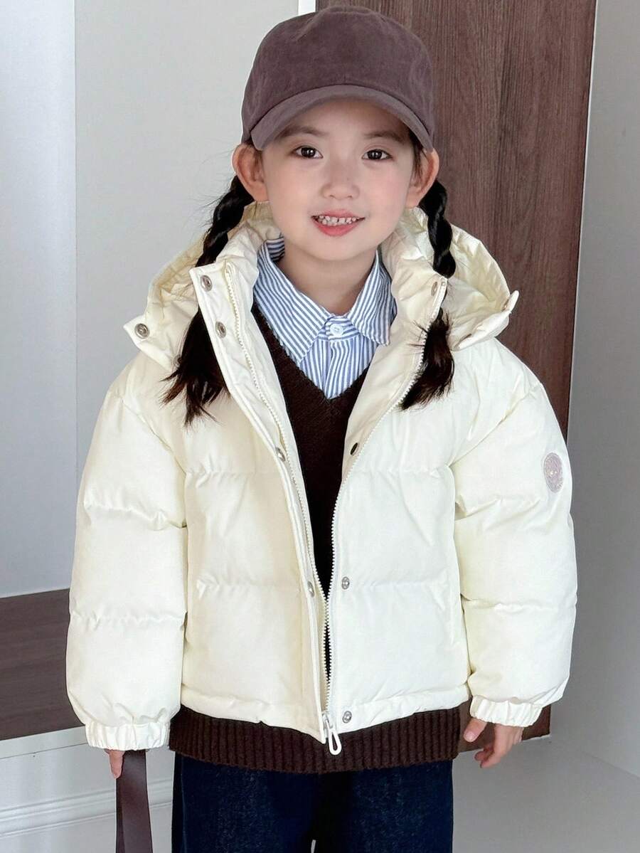 Dazy Kids Young Girl Casual Solid Color Hooded Jacket, Winter - Beige - View 1