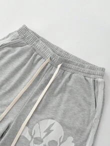 ROMWE MEN Street Life Men's Casual Skull Print Loose Shorts, Summer - Grey - View 3