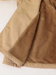 SHEIN Explorewe 女童卡其色保暖连帽双排扣外套，时尚保暖外套，适合2025年返校季穿着，兼具上学和运动功能。女童冬季连帽外套，女童棉质外套，优雅抓绒外套，女童保暖外套，儿童秋季外套。 - 棕色 - 查看 7