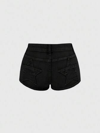 Grunge Punk Pantaloncini di jeans vintage Y2K da donna a vita super bassa e ultra corti con toppe a forma di stella sulla tasca posteriore