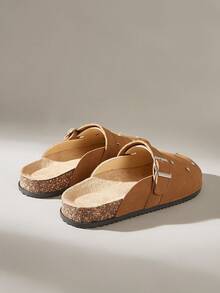 Solecia 女士圆头钻石扣带方便穿脱，平底舒适，适合日常宴会和通勤，时尚百搭的女鞋 - 棕色 - 查看 4