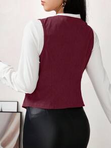 Modelyn Women's Solid Color Single-Breasted V-Neck Vest, Suitable For Commuting - Burgundy - View 2