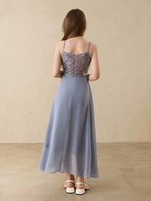 Girls' Chiffon Sequin Princess Dress, Suitable For Halloween, Graduation, Music Performance, Recital, Stage Show - Blue - View 2
