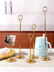 1pc Round Table Number Holder, Gold Stainless Steel Place Card Holder For Party Dining Table - Gold - View 1