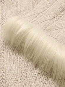DreamSkyne 女士露肩长袖纯色圣诞新年圆领扭结麻花拼接流苏袖口休闲优雅加大码套头针织毛衣，秋冬款 - 卡其色 - 查看 5