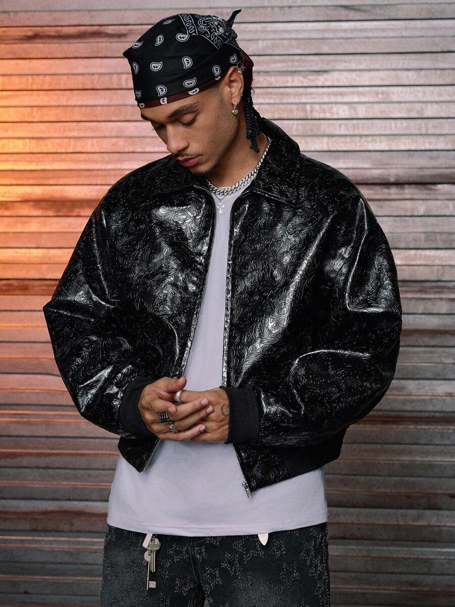 AXEPEAK Men's Woven Fashion Long Sleeve Jacket, Fall, Winter, Grunge - Black - View 1