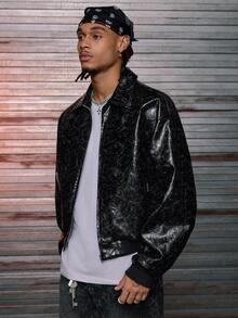 AXEPEAK Men's Woven Fashion Long Sleeve Jacket, Fall, Winter, Grunge - Black - View 5