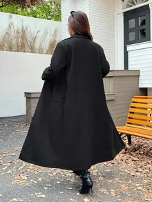 SHEIN EZwear Plus Size Loose Long Coat, Autumn/Winter Plus Size Winter Coat Plus Size Long Coat Long Black Coat Plus Size Outerwear Long Coats For Women