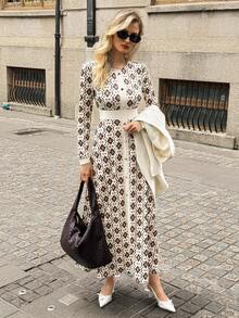 EMERY ROSE 女式长袖休闲拼色中长连衣裙 - 彩色 - 查看 4