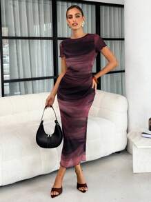 Lavishia Váy dài tay ngắn họa tiết hoa dành cho nữ, thời trang xuân/hè - Màu Đỏ Sâu - Xem 3