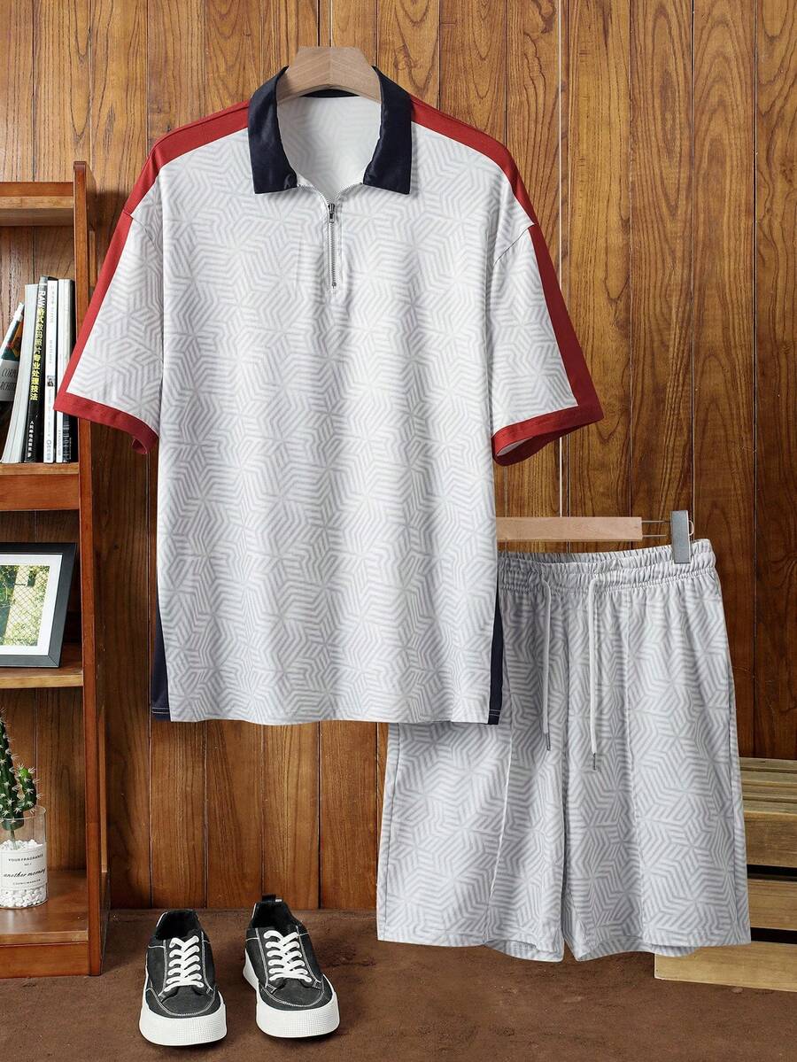 Manfinity VCAY Bộ 2 áo thun polo ngắn và quần short nam, trang phục thể thao thường ngày thời trang mùa hè - Nhiều màu - Xem 1