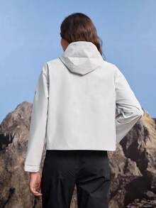 In My Nature Women's Fall Solid Color Minimalist Outdoor Waterproof Rain Jacket, Hiking Grey Windbreaker Jacket - Grey - View 9
