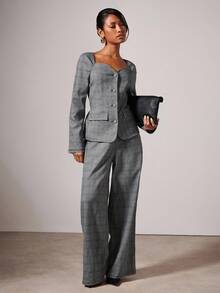 COSMINA Women's Fashion Commuter Plaid Jacket And Pants 2 Pieces Set, Business Casual Woman, Women Work Attire, Office Outfits For Women Set - Multicolor - View 1