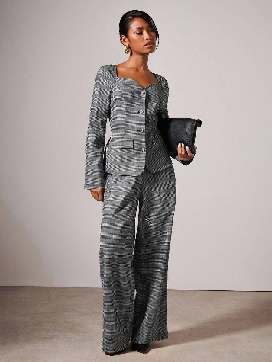 COSMINA Women's Fashion Commuter Plaid Jacket And Pants 2 Pieces Set, Business Casual Woman, Women Work Attire, Office Outfits For Women Set - Multicolor - View 1
