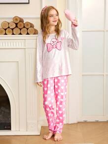 可爱蝴蝶结和心形撞色印花 INS 风格女孩睡衣 - 彩色 - 查看 5